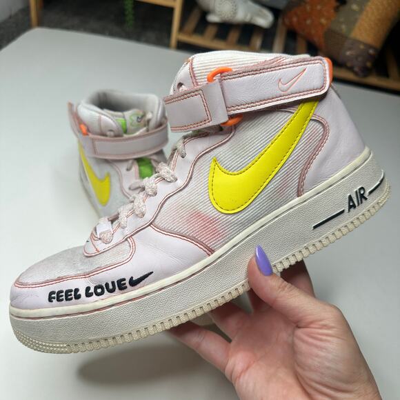 Nike Air Force 1 07 Mid White Opti Yellow Pearl Pink Sneakers - Picture 1 of 10